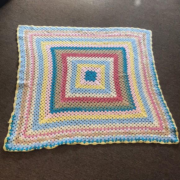 Other - Vintage Handmade Granny Square Crotched Blanket Throw Afghan